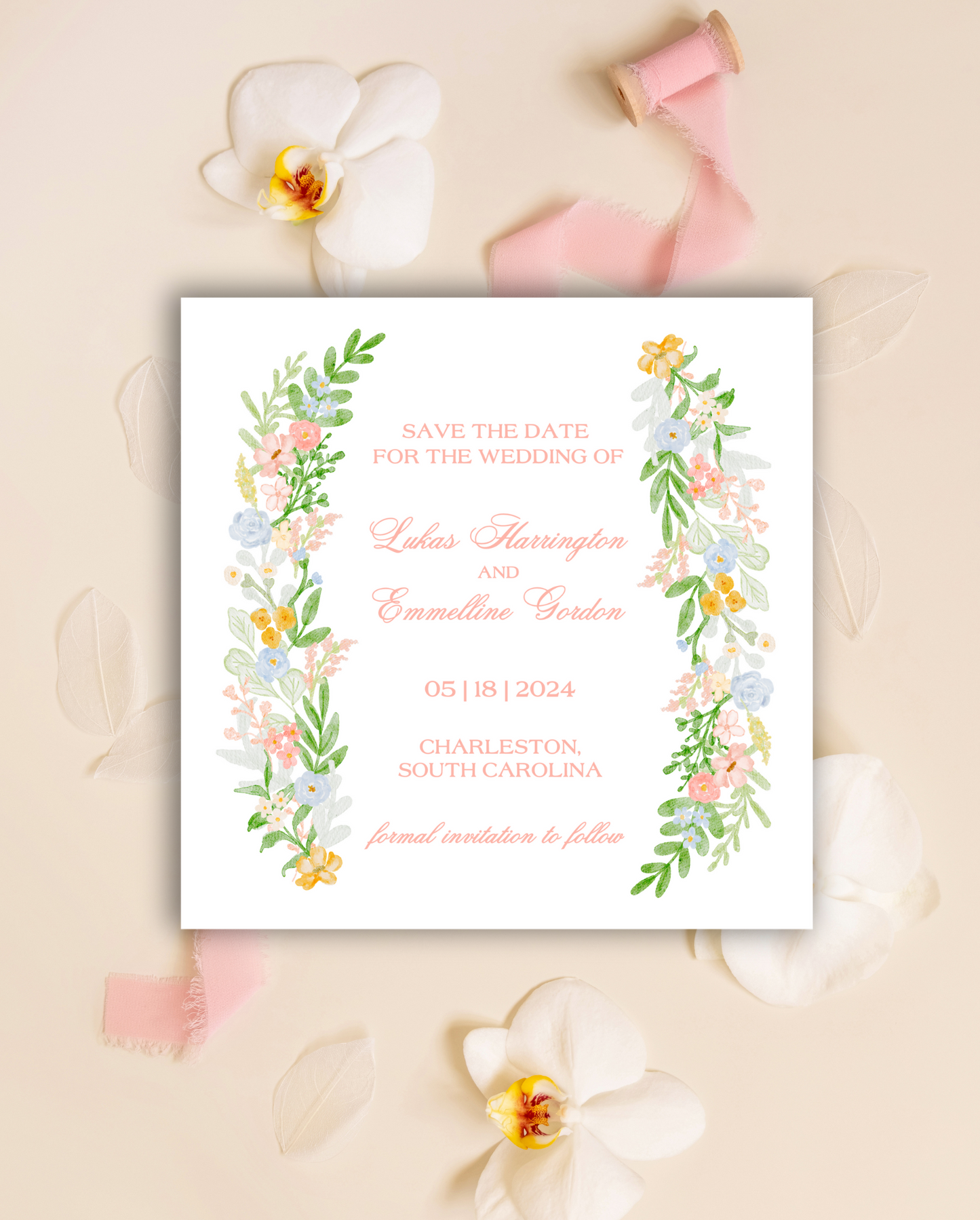 Blooming Crest Garland Square Save The Date