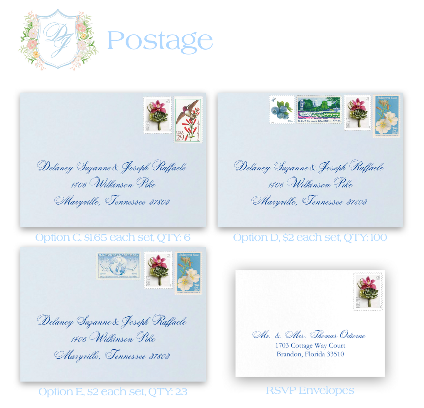 Postage for Delaney + Joseph