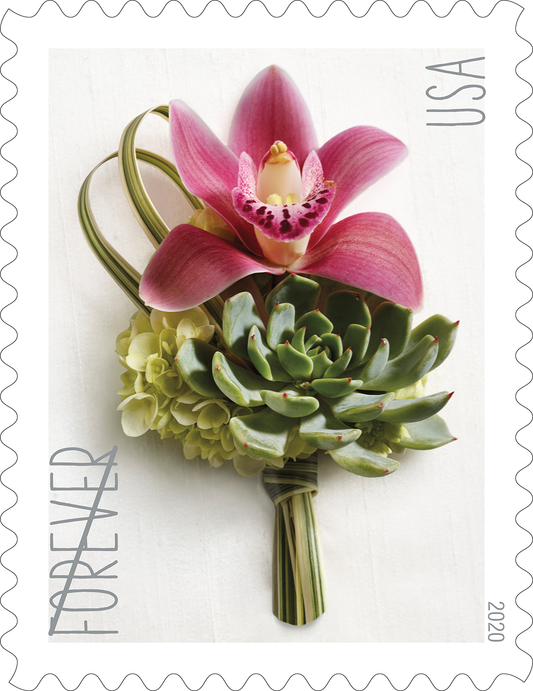 Contemporary Boutonniere Forever Stamps - Pink Flower and Succulent Stamps for Wedding