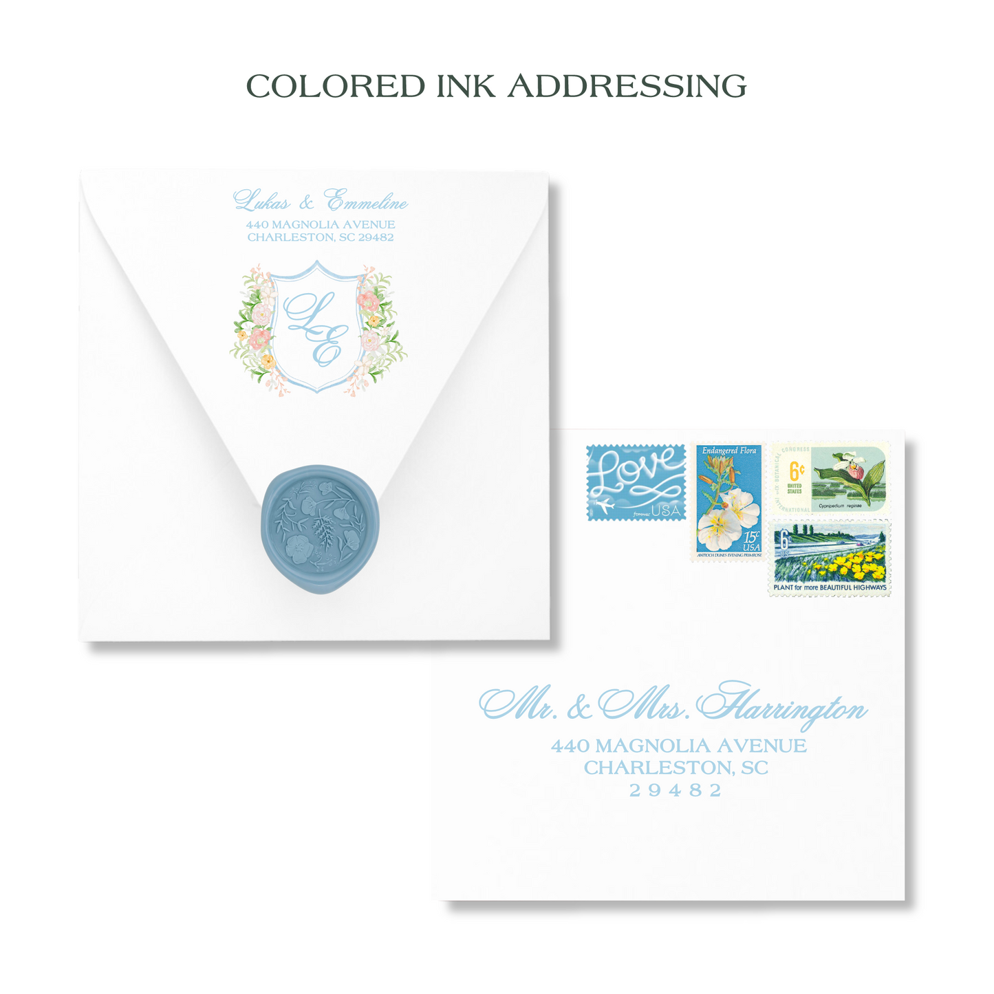 Blooming Crest Bordered Square Save The Date