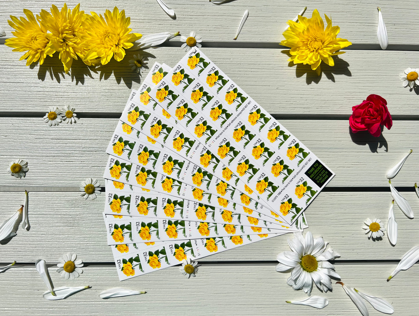 Yellow Rose USPS Stamps - Vintage Floral Stamps