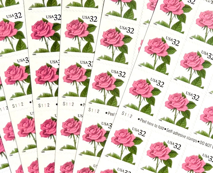 Pink Rose USPS Stamps - Vintage Postage for Summer Mail and Wedding Invites