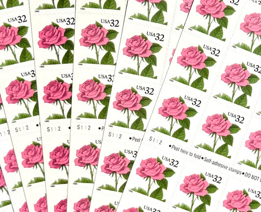Pink Rose USPS Stamps - Vintage Postage for Summer Mail and Wedding Invites