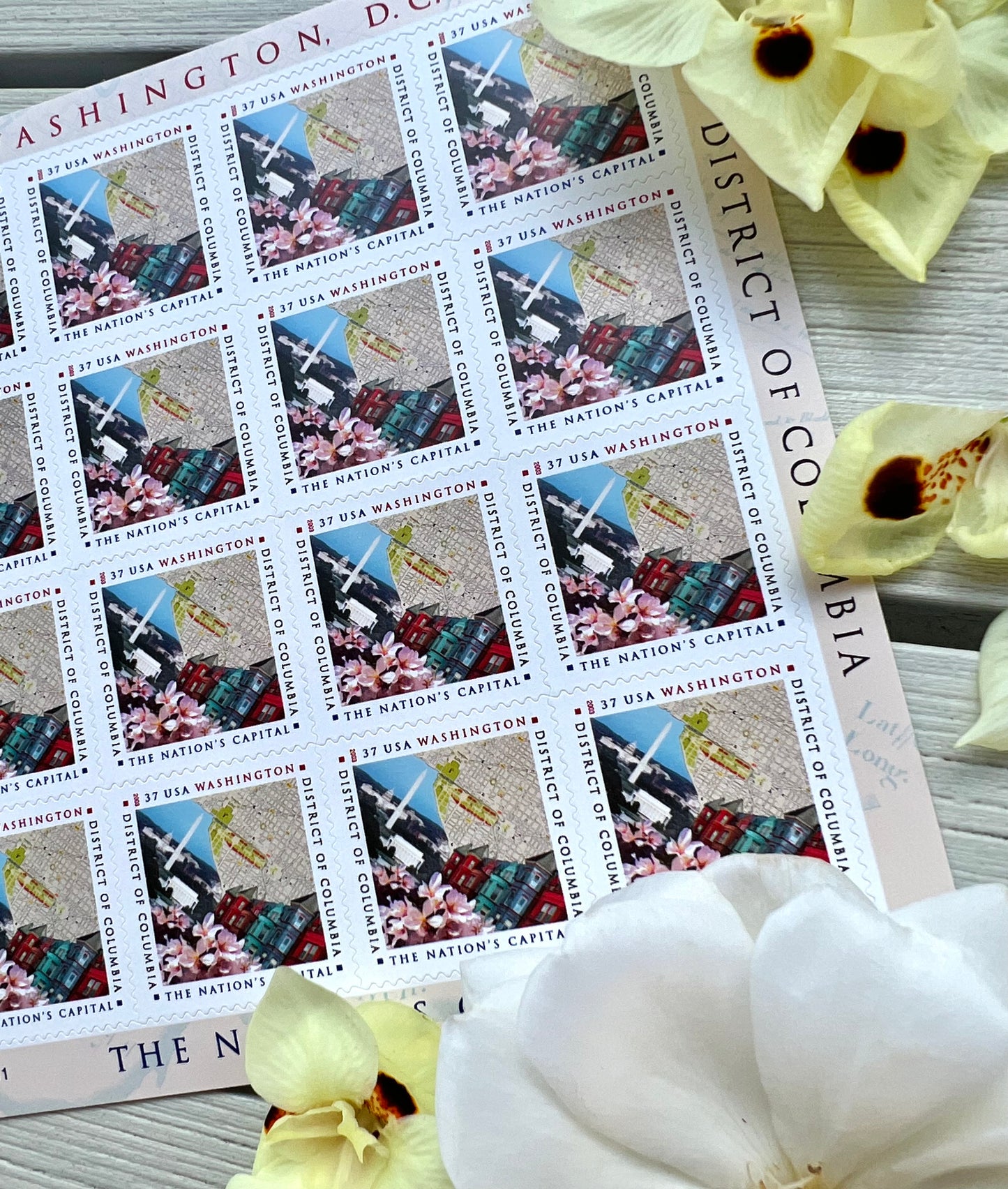 Sheet of 16 Washington DC Stamps - The Nation's Capital, Cherry Blossoms, Monument