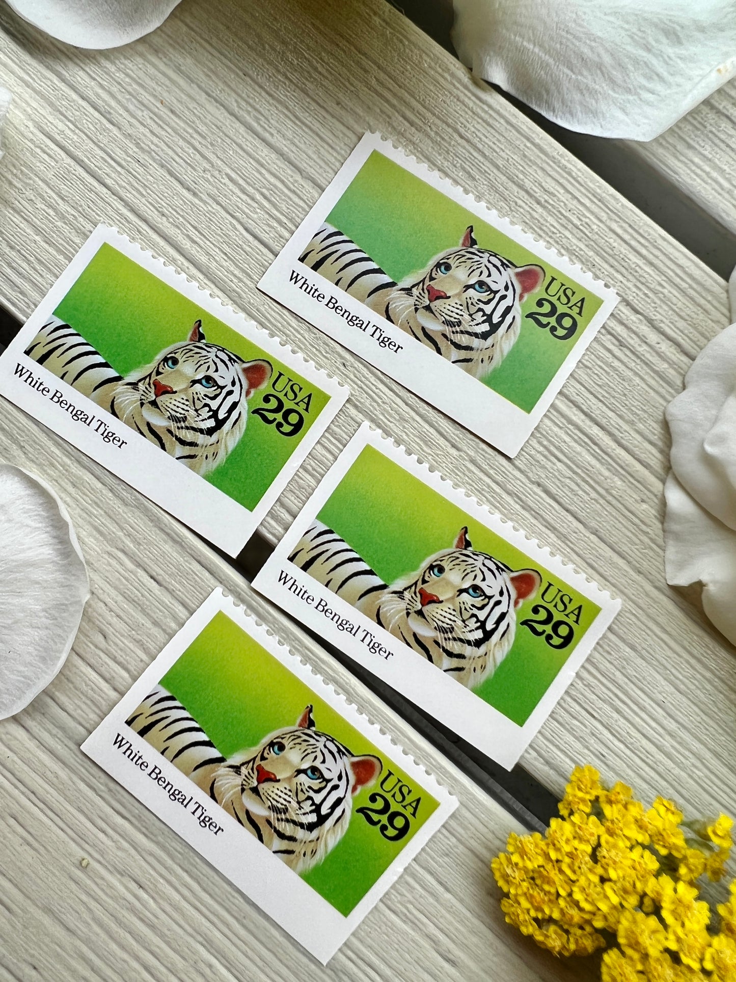 White Bengal Tiger Postage Stamps - Vintage Tiger Stamps from 1992