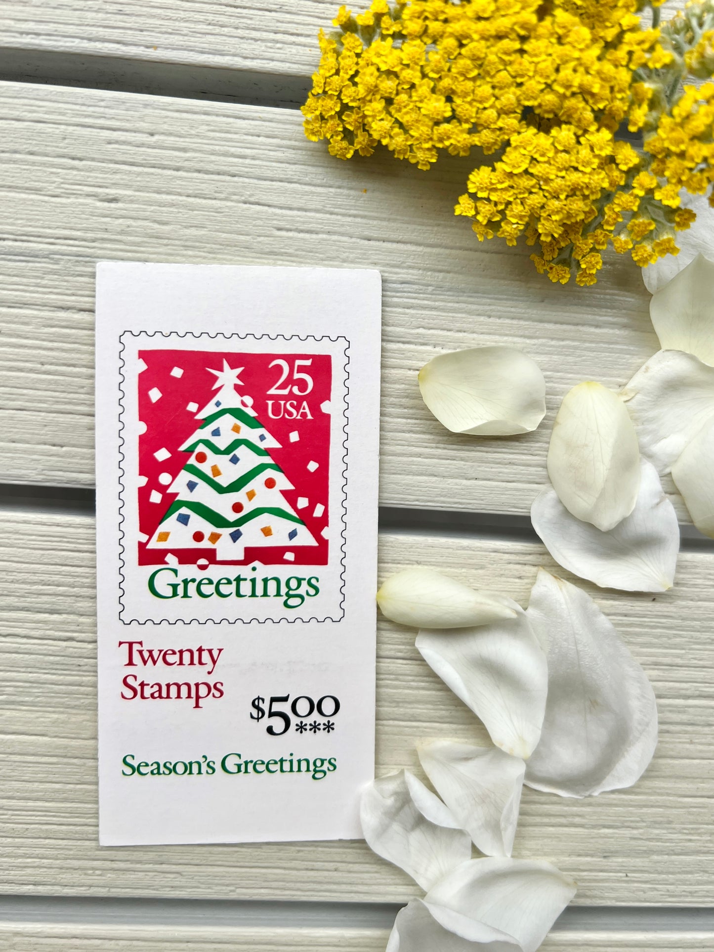 Booklet of 20 Christmas Tree Stamps - Vintage Season's Greetings Stamps for Mailing from 1990