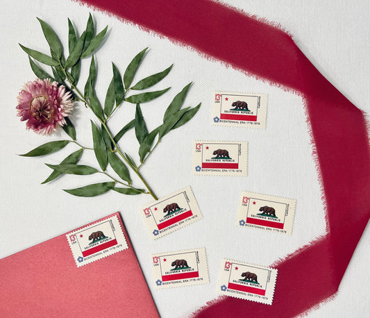 California Bear USPS Stamps - Vintage California State Flag Postage