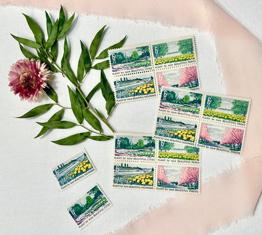Vintage Floral Postage Stamps - 1968 Beautification of America - Planting/Gardening Stamps
