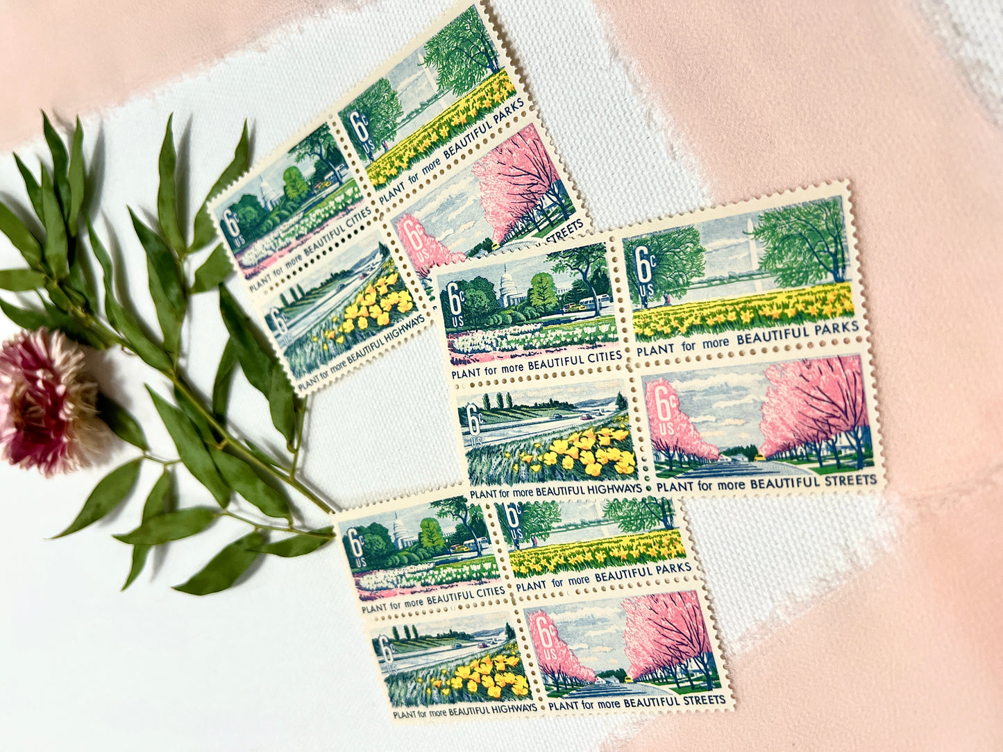 Vintage Floral Postage Stamps - 1968 Beautification of America - Planting/Gardening Stamps