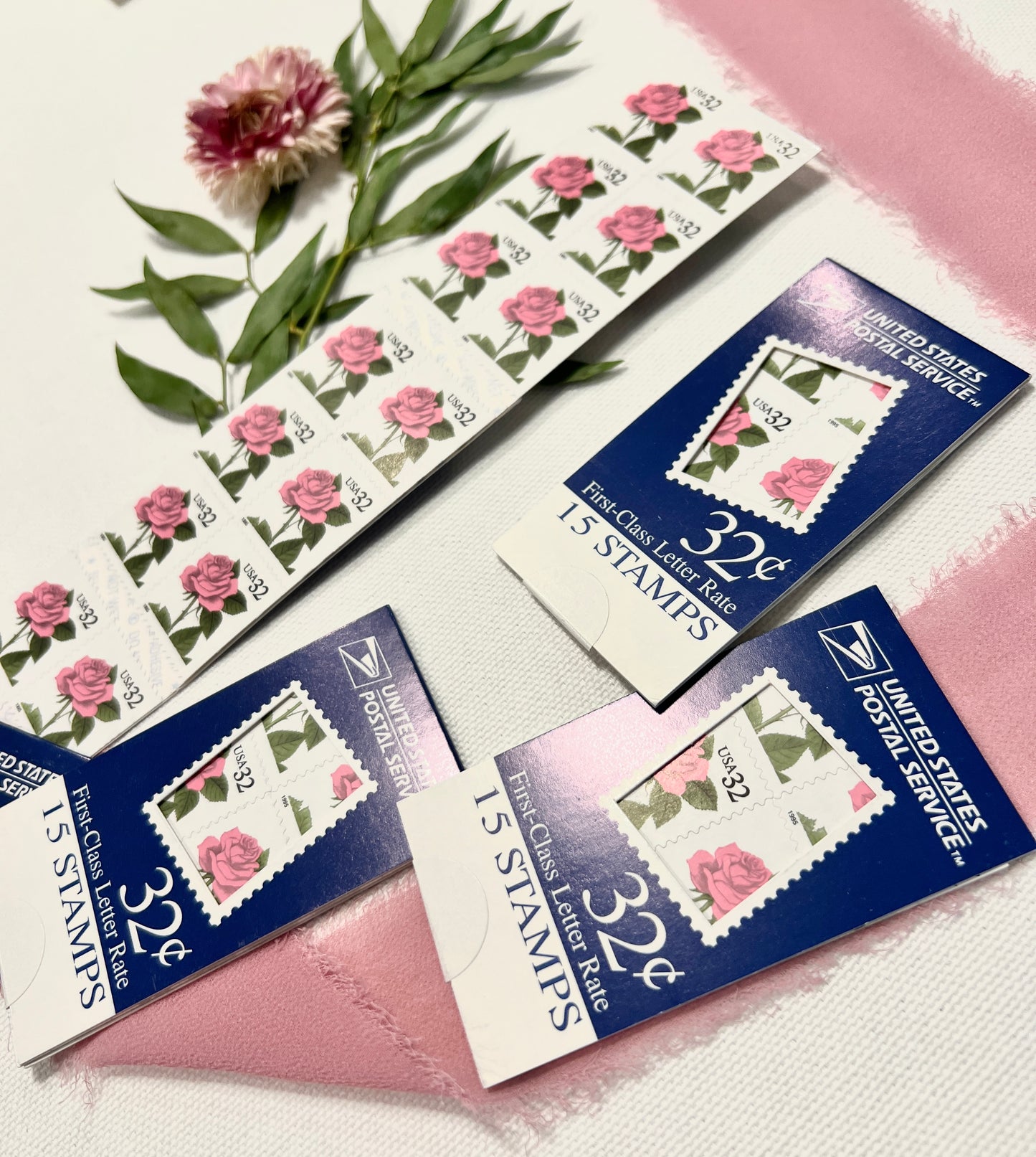 Pink Rose USPS Stamps - Vintage Postage for Summer Mail and Wedding Invites