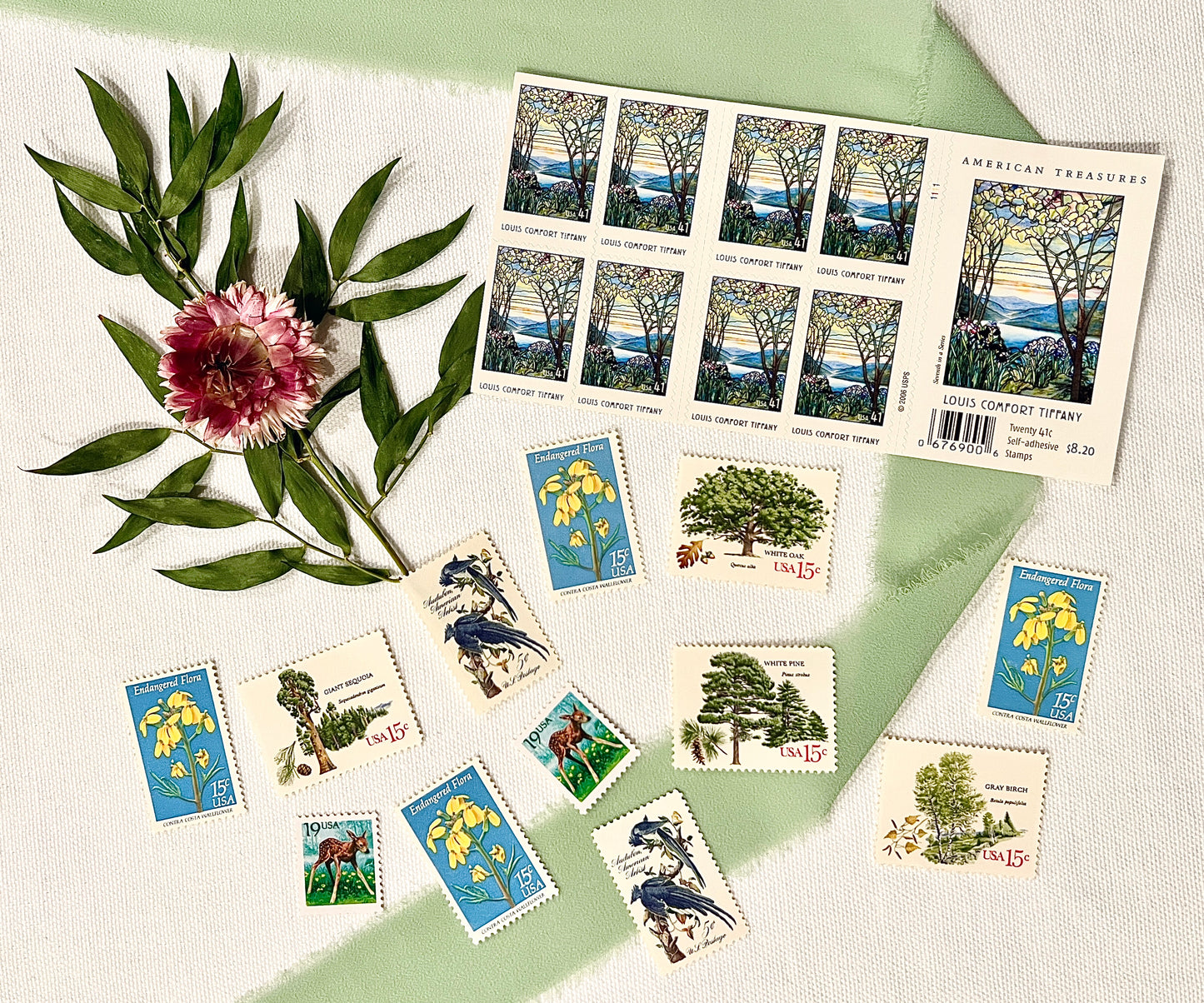 Enchanted Forest Postage Stamp Set - Floral, Nature, Garden, Tree, Lake Themed