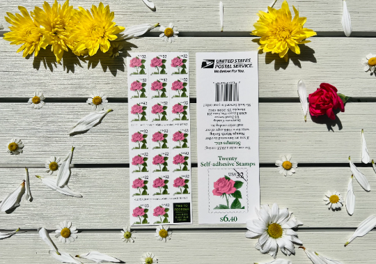 Pink Rose USPS Stamps - Vintage Postage for Summer Mail and Wedding Invites