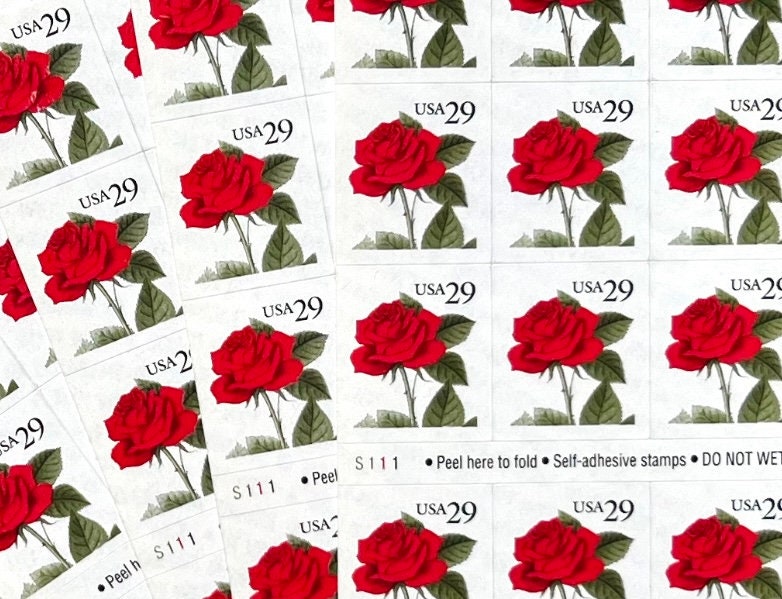 Red Rose USPS Stamps - Vintage Floral Postage Stamps For Wedding - Sheet of 18