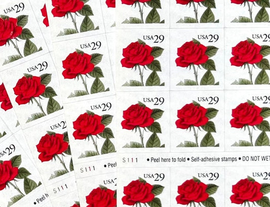 Red Rose USPS Stamps - Vintage Floral Postage Stamps For Wedding - Sheet of 18