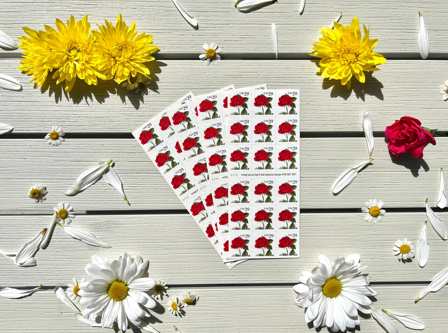 Red Rose USPS Stamps - Vintage Floral Postage Stamps For Wedding - Sheet of 18