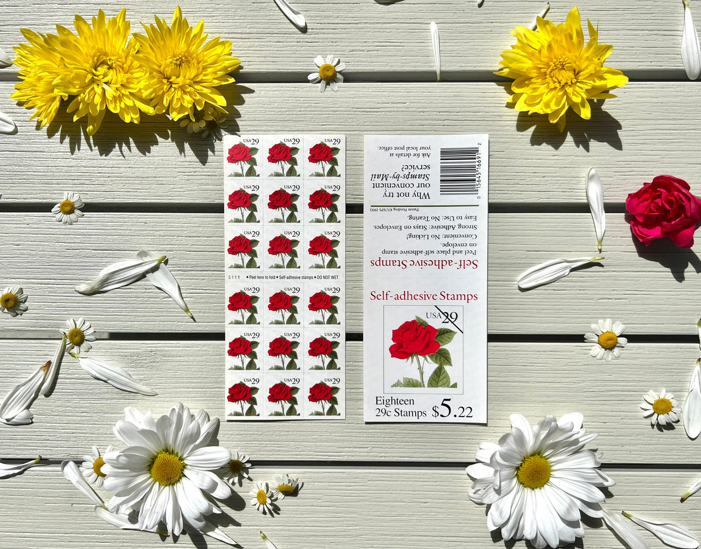 Red Rose USPS Stamps - Vintage Floral Postage Stamps For Wedding - Sheet of 18