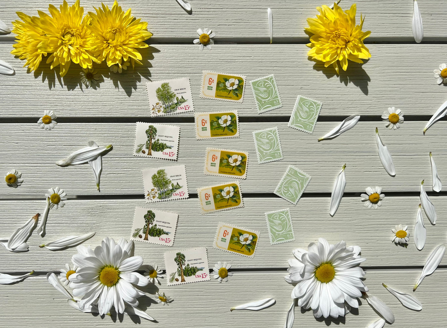 Light Green Wedding Stamps - Love, Nature, Floral, Vintage, Heart Themed USPS Postage Stamps - Custom Curated Set