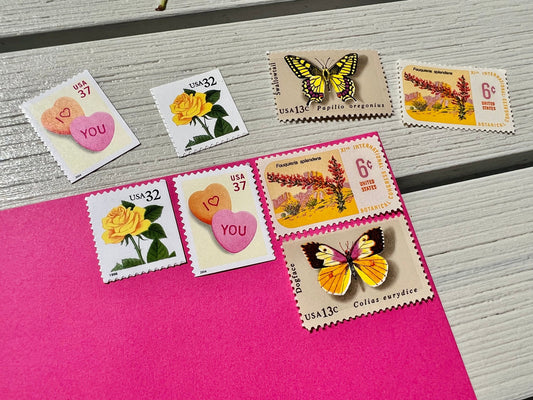 Love, Floral, Pink Postage Stamps - Valentine's Day - USPS Vintage Rose Stamps