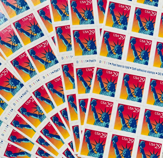 18 Vintage New York City Postage Stamps - Statue of Liberty Sunset - NYC