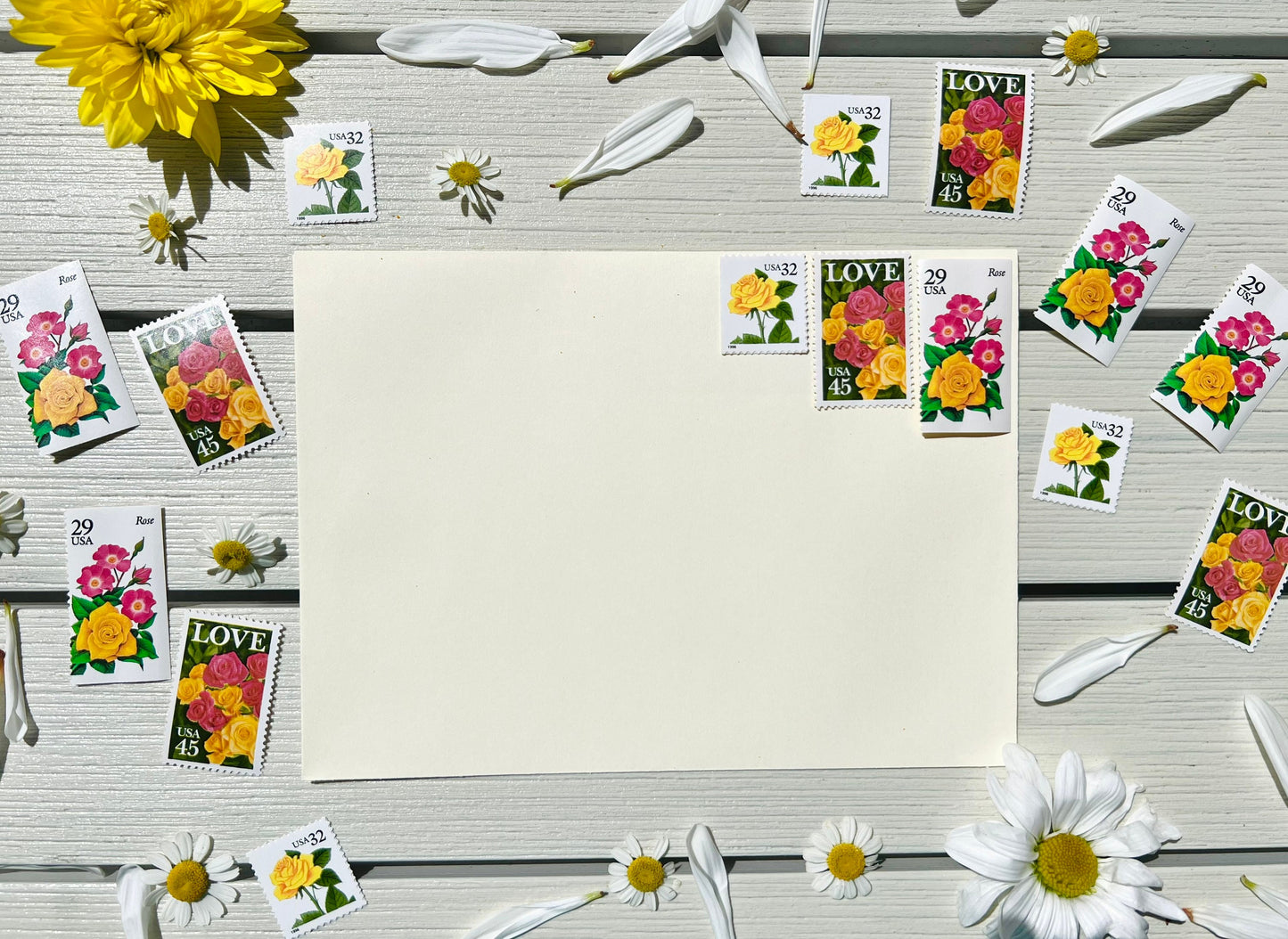Pink and Yellow Vintage Floral Curated Postage Stamp Set