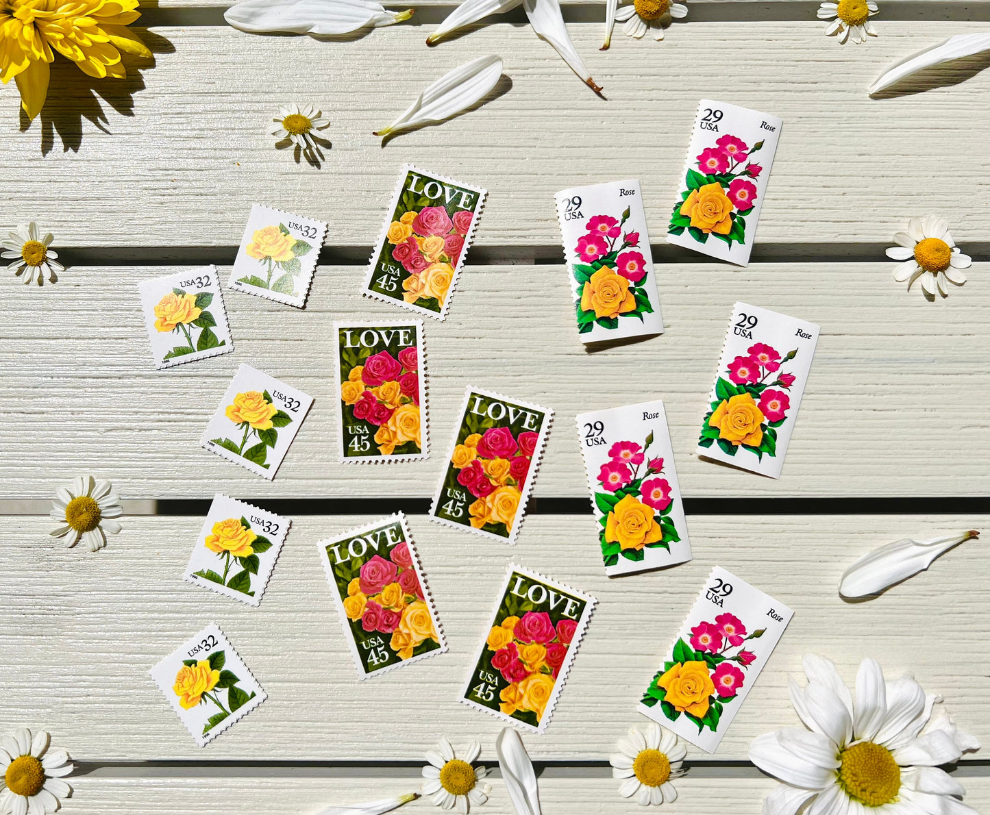 Pink and Yellow Vintage Floral Curated Postage Stamp Set