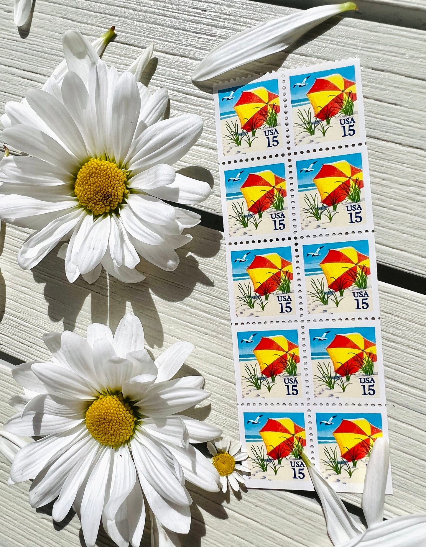 Vintage Beach Postage Stamps - 20 Beach Umbrella USPS Unused Stamps - Summer Wedding Invitations