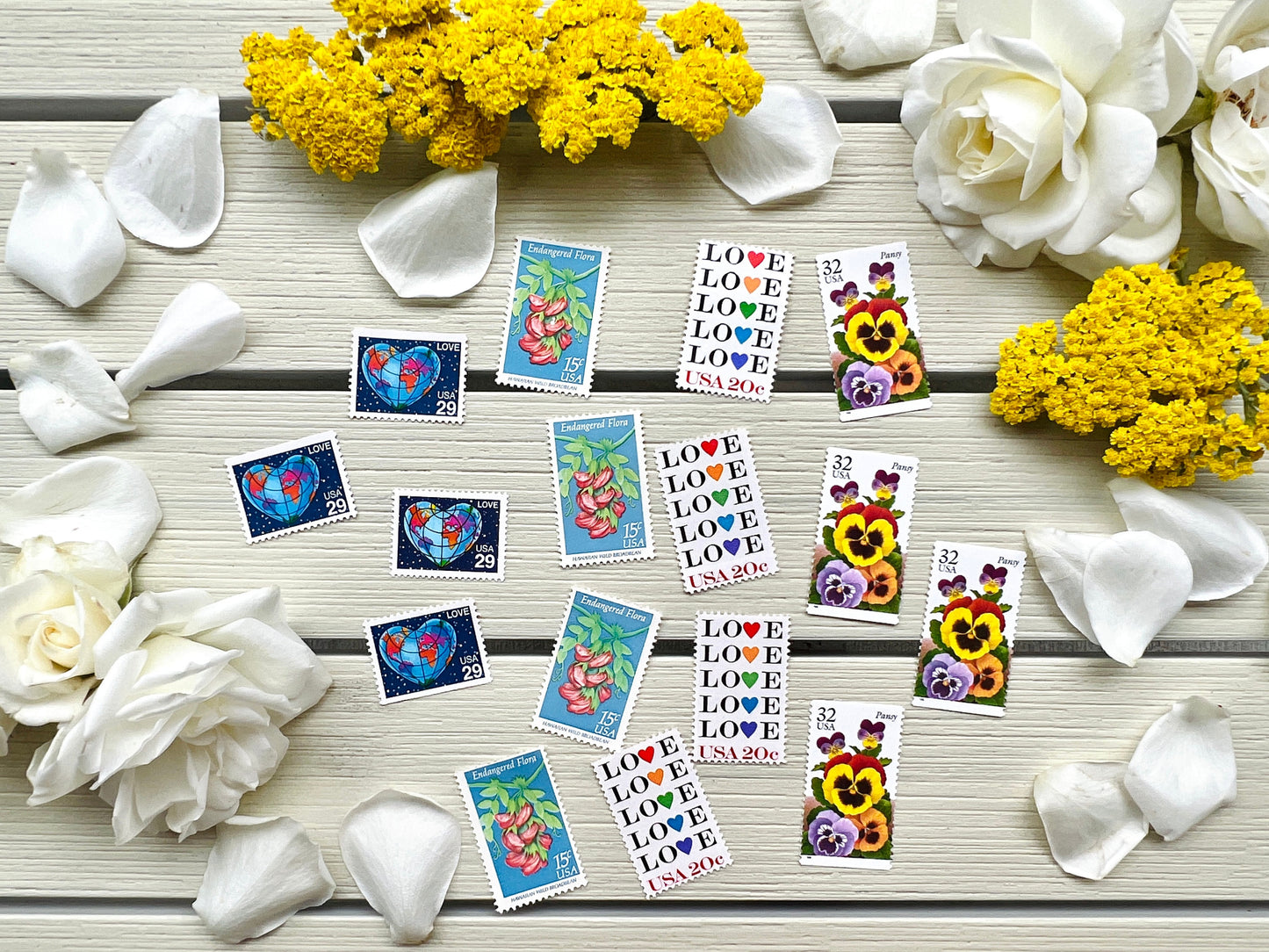 Rainbow Postage Stamps - Curated Rainbow USPS Stamps for 10 Envelopes - Love and Floral Themed