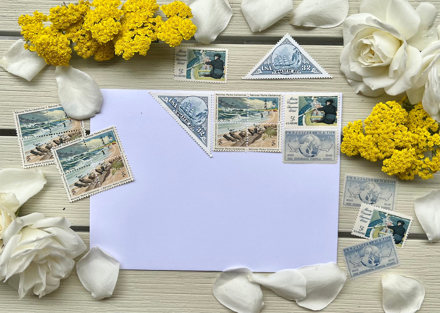 Light Blue Postage Stamp Set - Curated Beach USPS Stamps for 10 Envelopes - Coastal Themed