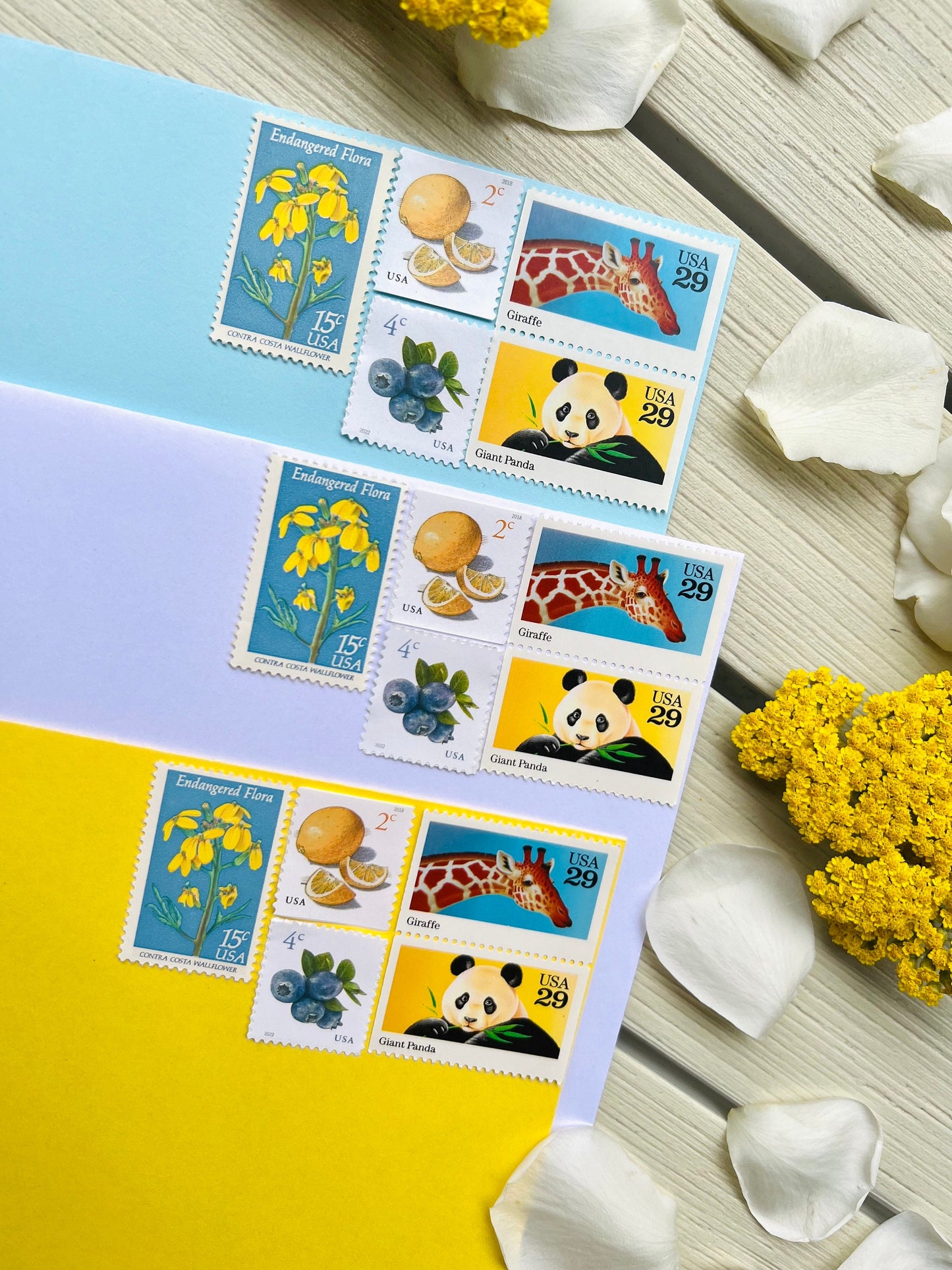 Blue and Yellow Postage Stamps - Baby Shower Invites, Baby Announcement, Zoo Wedding - USPS Curated Stamp Set