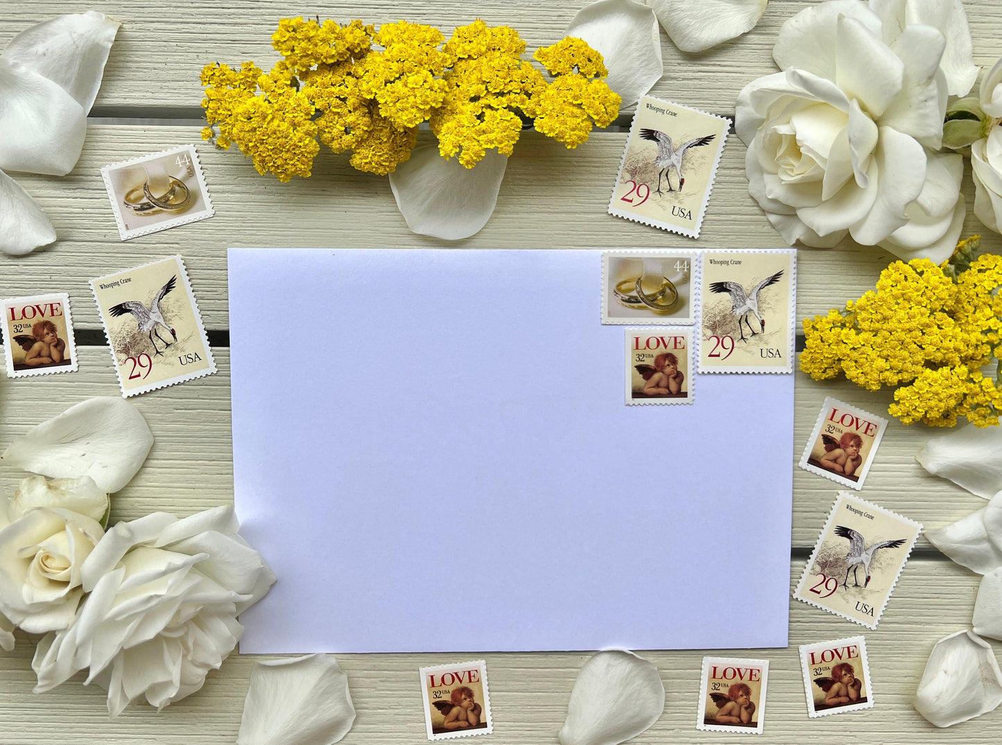 Neutral Wedding Postage - Vintage Curated Set - Gold & White USPS Stamps