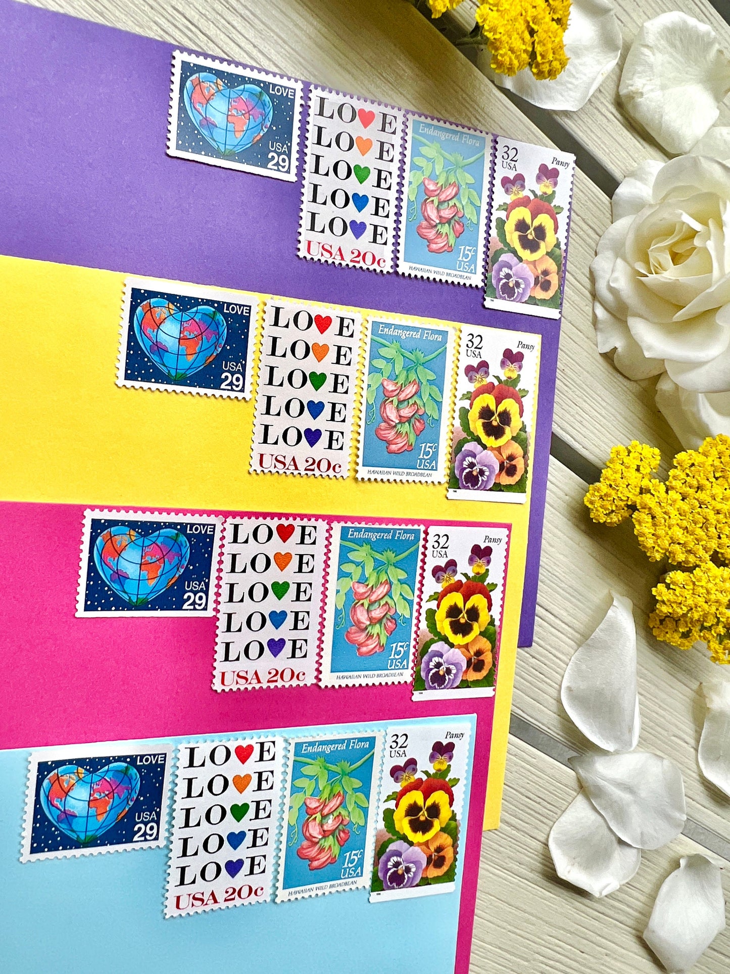 Rainbow Postage Stamps - Curated Rainbow USPS Stamps for 10 Envelopes - Love and Floral Themed