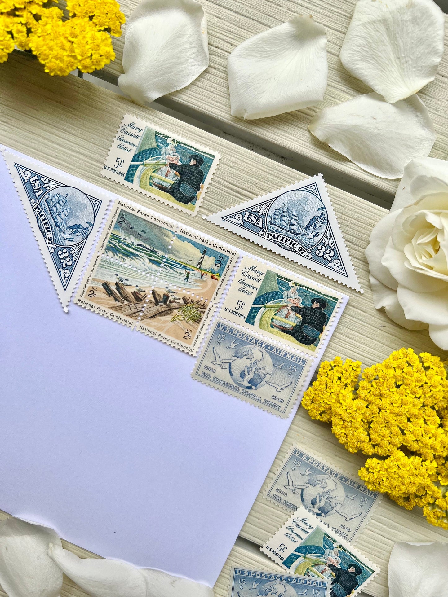 Light Blue Postage Stamp Set - Curated Beach USPS Stamps for 10 Envelopes - Coastal Themed
