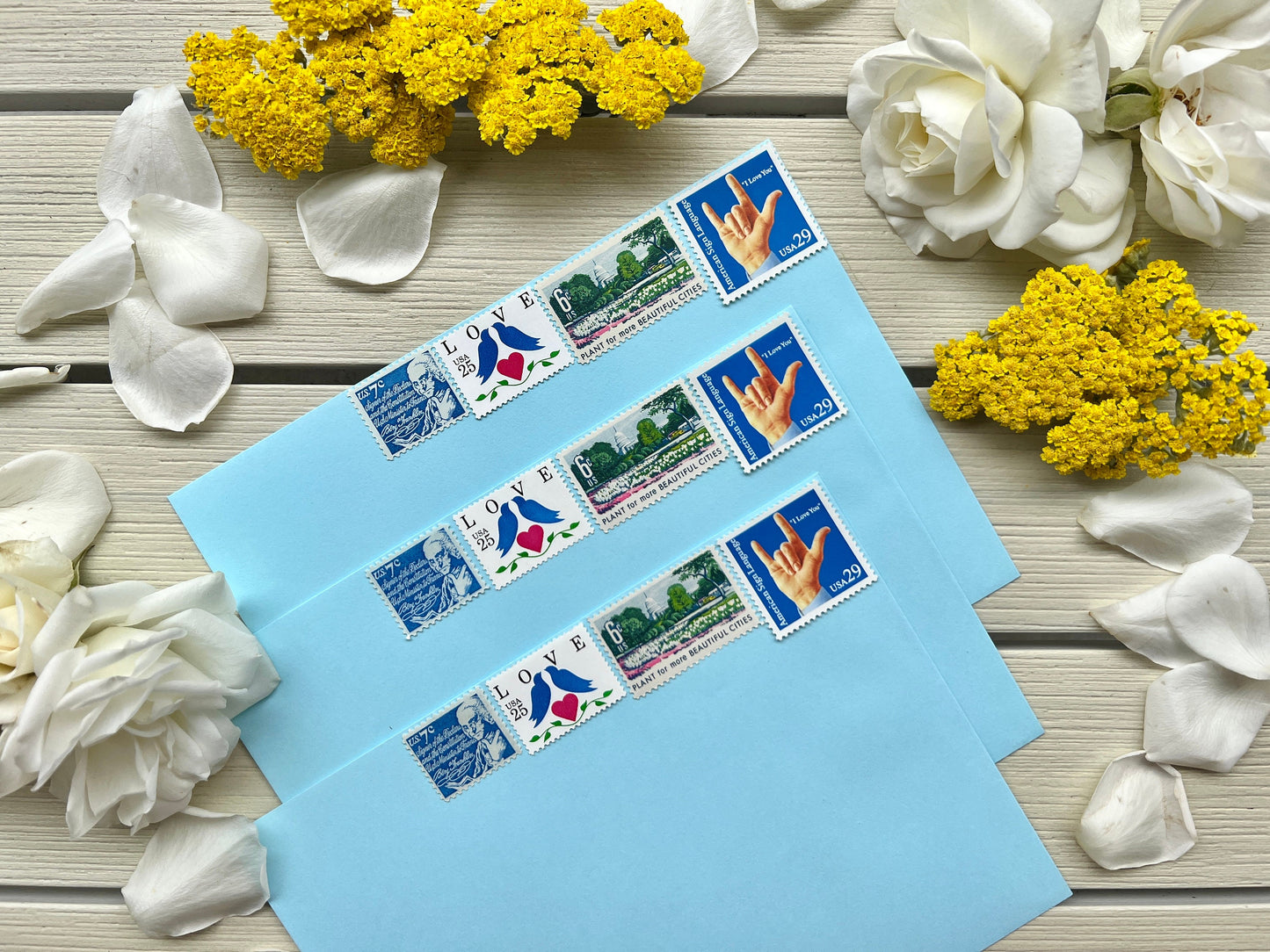 Blue Vintage Postage - Vintage Curated Love Stamp Set for Wedding Invites - Floral & Bird USPS Stamps