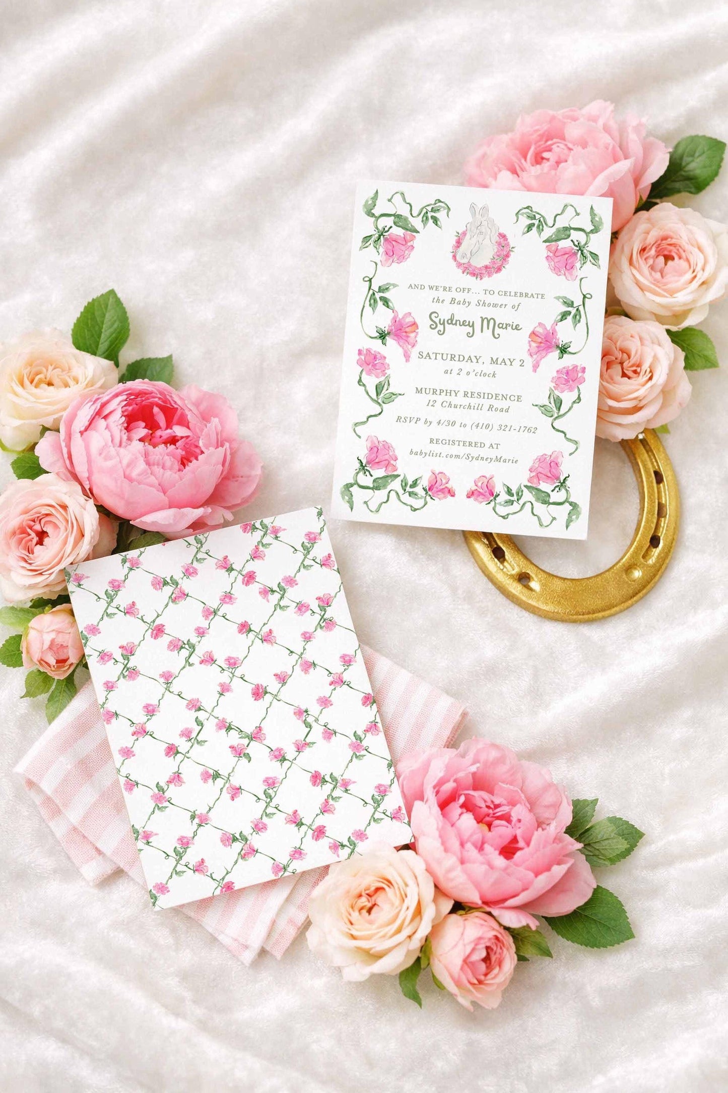 Striped Baby Shower Invitation Template | Green or Pink