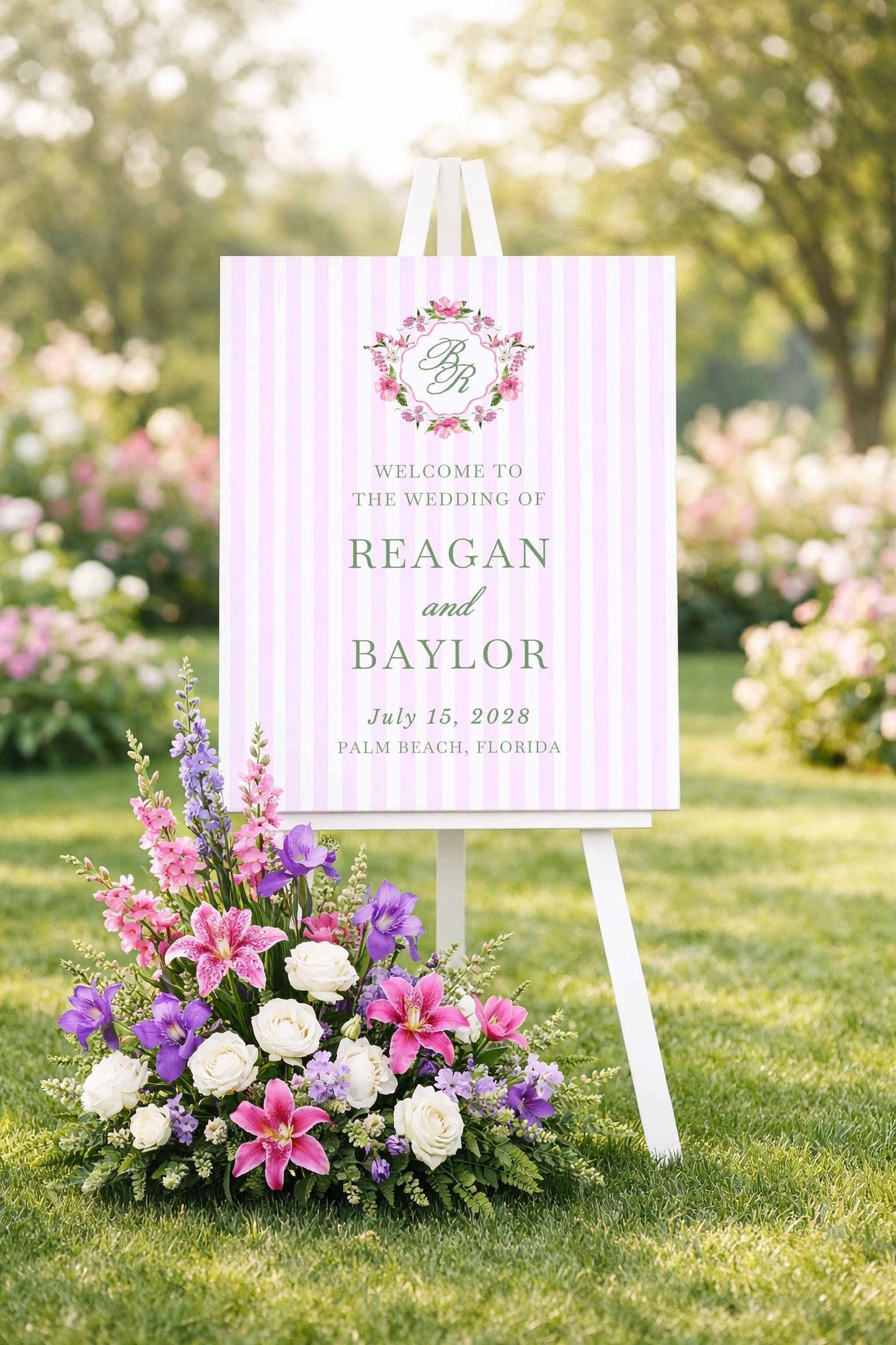 Purple Floral Wedding Welcome Sign Template