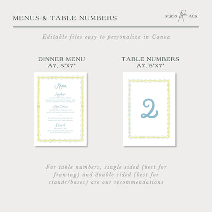 two different types of printed materials: a menu and a table number. The menu is a printed document with a title and a list of items, while the table number is a printed number card. The text suggests that the image is a collage of multiple images, and the viewer is advised to avoid redundancy and vague descriptions.