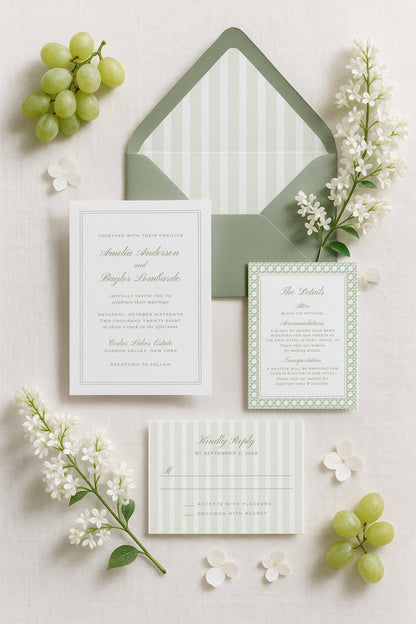 Green Rattan Wedding Invitation Suite Template