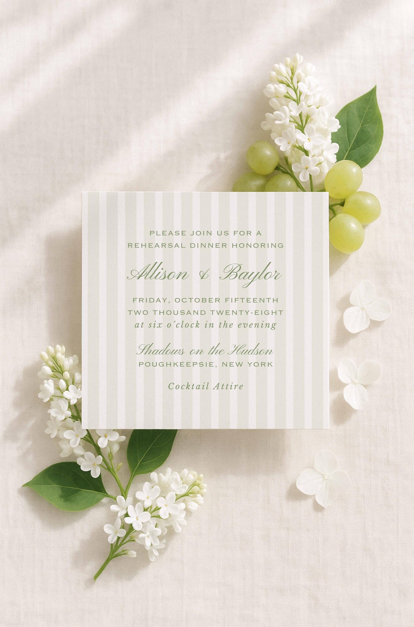Green Rattan Rehearsal Dinner Invitation