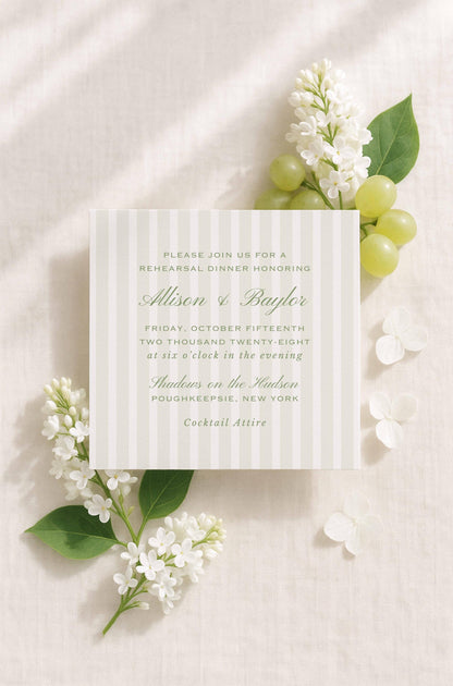 Green Rattan Rehearsal Dinner Invitation