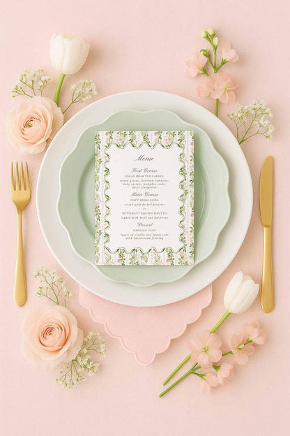 Hand-Painted Floral Wedding Menu Template