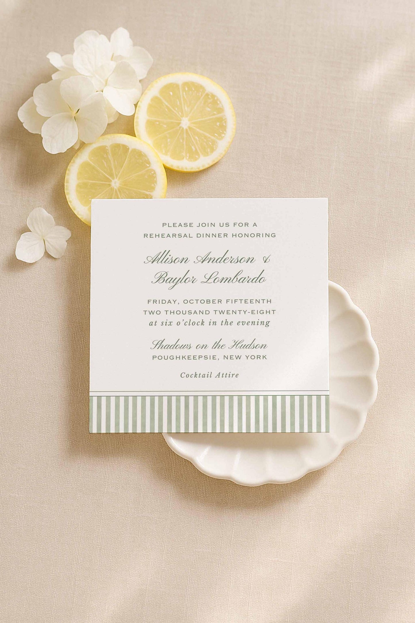 Green Striped Rehearsal Dinner Invitation