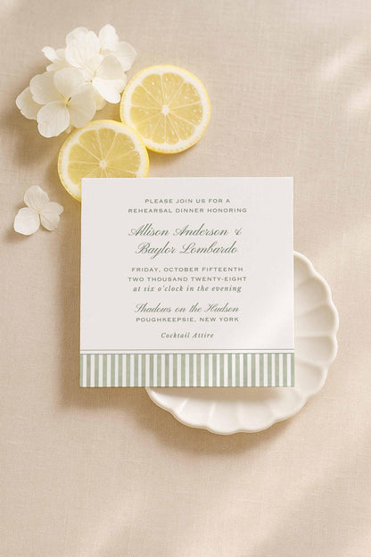 Green Striped Rehearsal Dinner Invitation