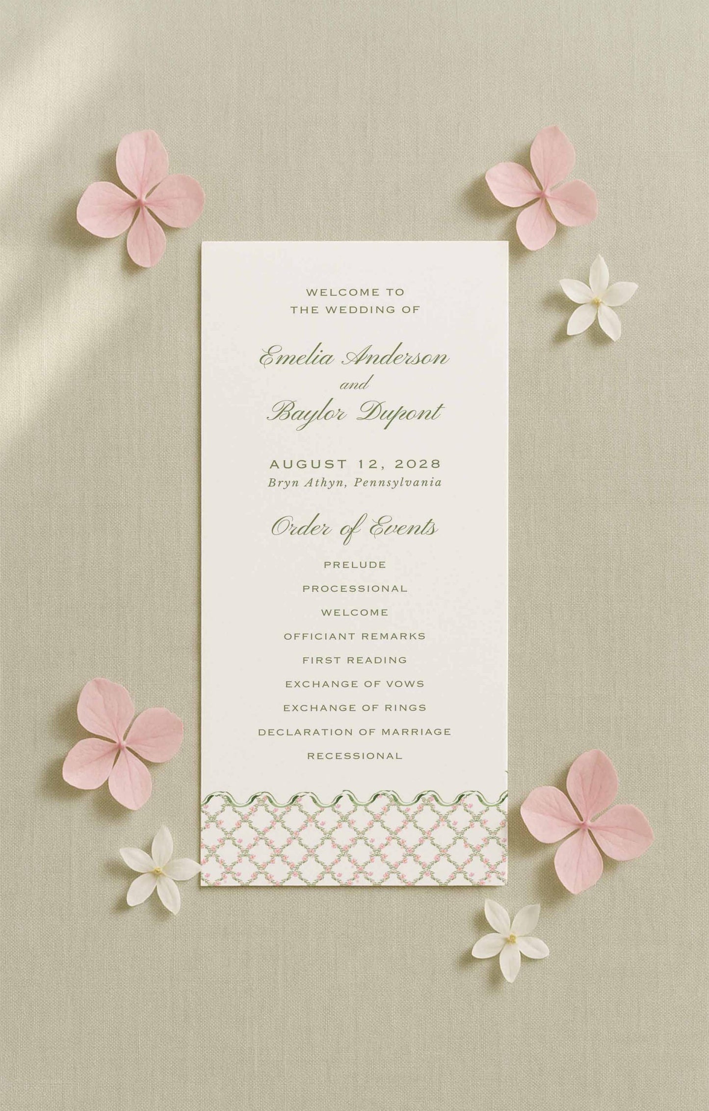 Watercolor Trellis Wedding Program Template