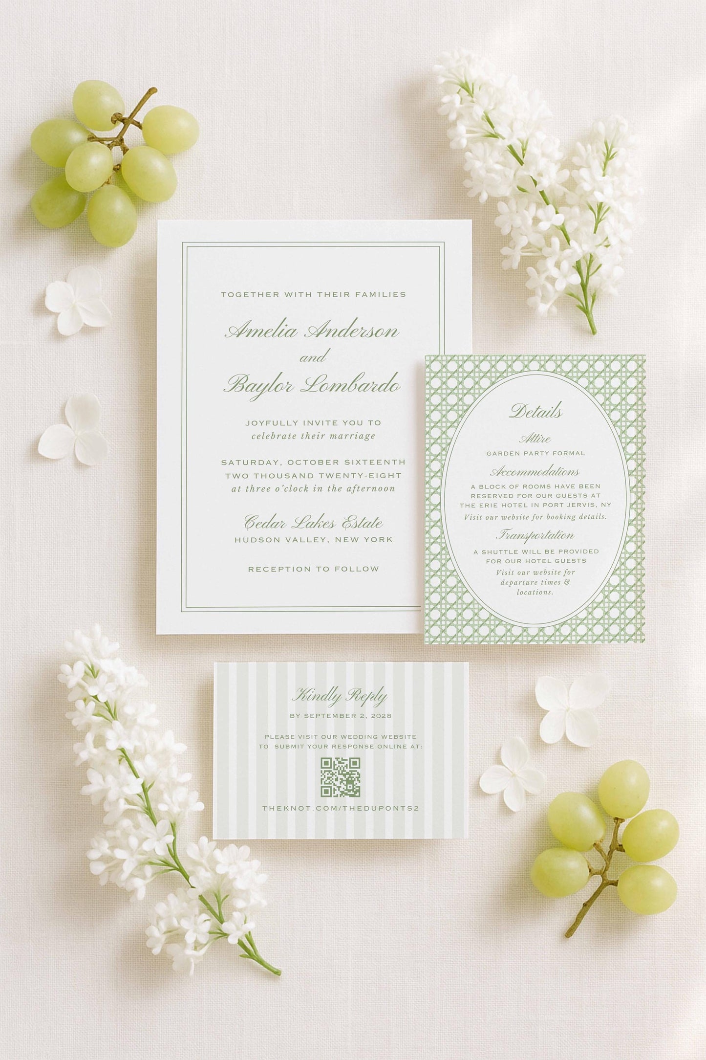 Green Rattan Wedding Invitation Suite Template