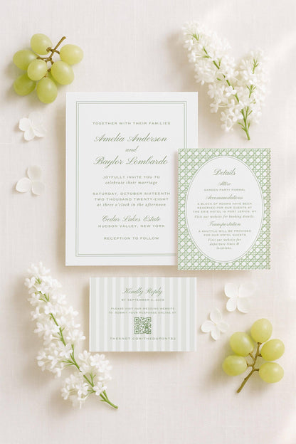 Green Rattan Wedding Invitation Suite Template