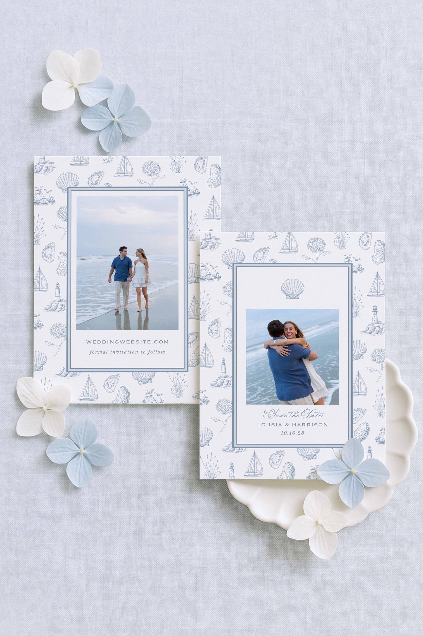 Coastal Toile Save the Date Template