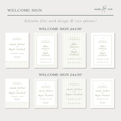Green Striped Wedding Welcome Sign Template