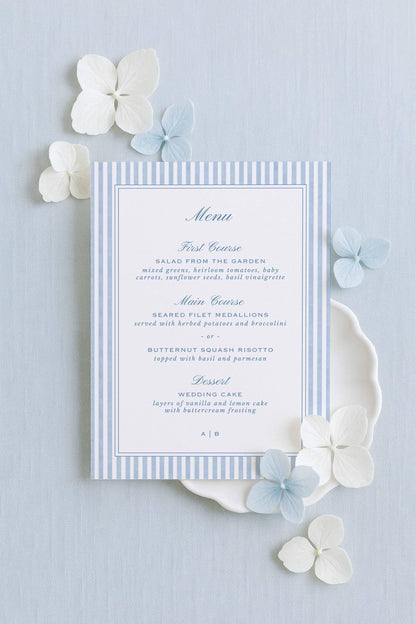 Blue Striped Wedding Menu Template