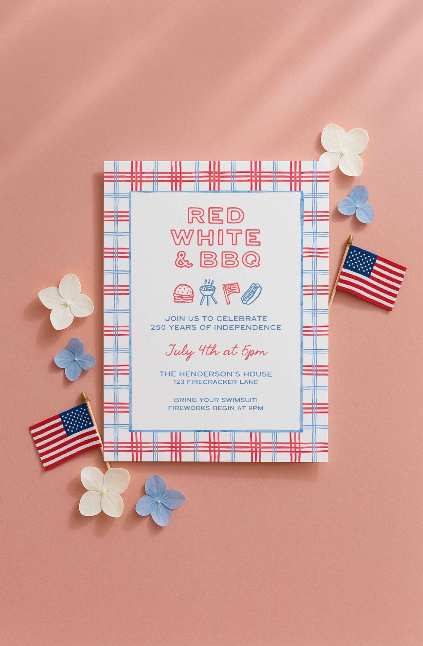 Red, White & BBQ Party Invitation Template