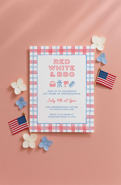 Red, White & BBQ Party Invitation Template